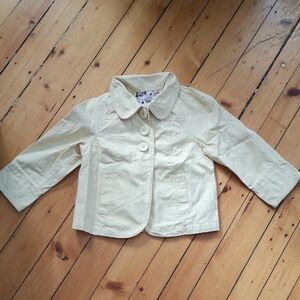 Pale Yellow Button-Up Jacket With 3/4 Sleeve And Peter Pan Collar